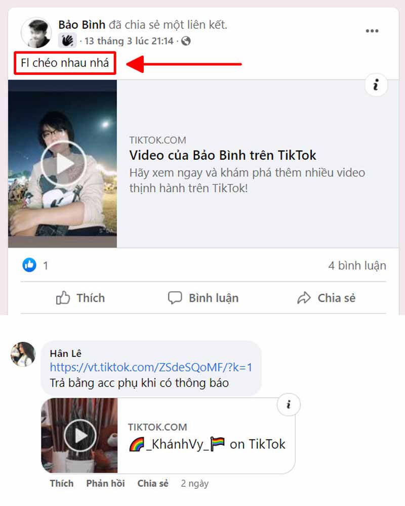 Để link kênh để trao đổi sub TikTok