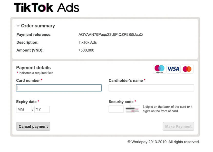 thanh toán quảng cáo TikTok Profile